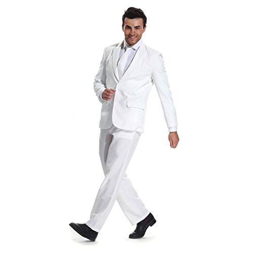 U Look Ugly Today Men's Party Suit Solid Color Prom Suit For Themed Party Events Clubbing Jacket With Tie Pants White-Medium #TOP2