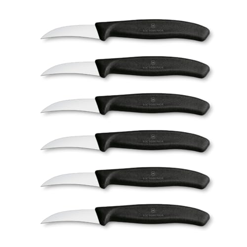 Victorinox Swiss Classic Profi Tourniermesser-Set, 6-teilig, Schälmesser, Scharfe Küchenmesser für Obst und Gemüse, Gebogene Klingen, 6 cm, Schwarz