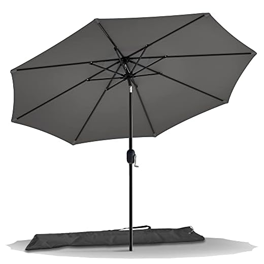 VOUNOT 270 cm Sombrilla Playa Grande, Parasol Terraza Inclinable con Manivela, Protección UV para Patio, Jardín, Piscina, Exterior, Gris