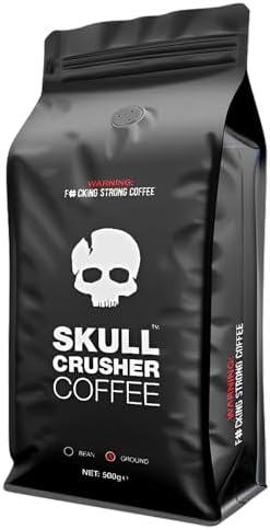 Skull Crusher Coffee - World's Strongest High Caffeine Coffee - Premium Full-Bodied, Dark Roast, Rainforest Alliance Certified Coffee - 500g (500g, Whole Bean)