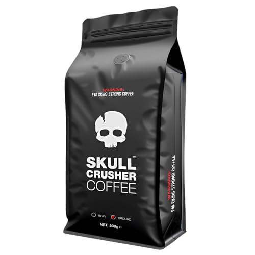 Skull Crusher Coffee - Worlds Strongest High Caffeine Coffee - Premium Full-Bodied Dark Roast Rainforest Alliance Certified Coffee - 500g (500g Ground)