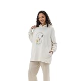 Berkshire Peanuts Velvetloft Oversized Sweatshirt, Embroidered Snoopy & Woodstock, Ultra Soft Fleece Pullover, Cozy Casual for Women, Gift for Fans, X-Large, Happiness Morning Rituals Neutral