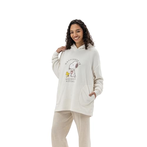 Berkshire Peanuts Velvetloft Oversized Sweatshirt Embroidered Snoopy & Woodstock Ultra Soft Fleece Pullover Cozy Casual for Women Gift for Fans Small Happiness Morning Rituals Neutral