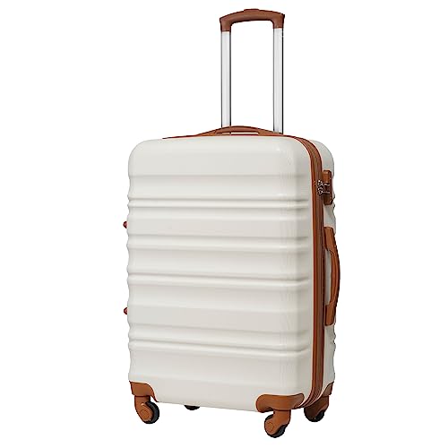 COOLIFE Hartschalen-Koffer Trolley Rollkoffer Reisekoffer mit TSA-Schloss und 4 Rollen (Weiß/Braun, Handgepäck)
