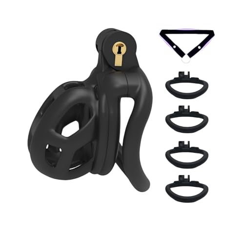 Peniskäfig Chastity Cage mit 4 Gebogenen Ringen Sex Spielzeug für Männer Keuschheitskäfig Herren mit Gürtel und Verstecktem Schloss für Penisfesseln Leichter Penis Käfig aus Harz (Micro)