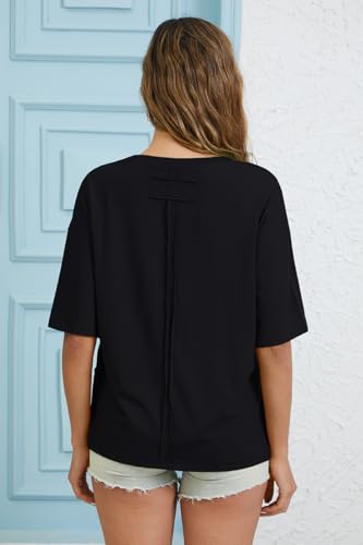 UNCLECAT Womens Oversized T Shirts Summer Trendy Short Sleeve Crew Neck Tops Loose Fit Side Slit Tee4