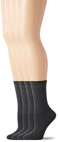PEDS Women's Charcoal Heather Ladies Dress Crew Socks, 4 Pairs, Gray, 5-10