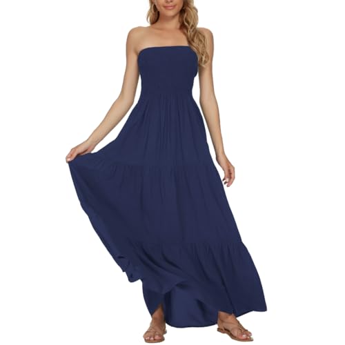 Image of Women's Summer Strapless Tube Top Maxi Dresses Off Shoulder Boho Beach Long Dress
