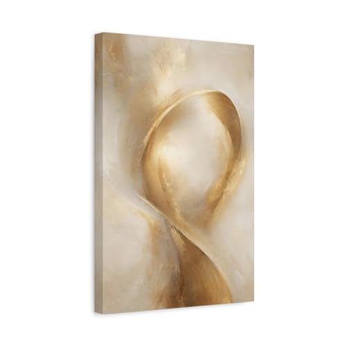 Toile abstraite tourbillons or et beige 30x45 cm pour decoration de salon moderne