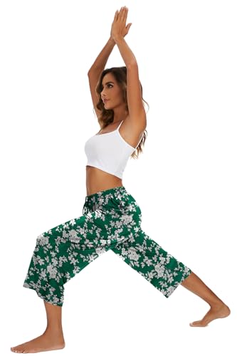 Image of Kabento 2 Pack Womens Pajama Pants Capri Sleep Lounge Pants Drawstring Pj Bottoms with Pockets