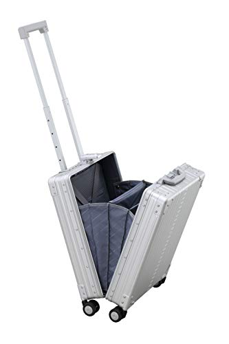 Image of All-Aluminum 21 inch Vertical Carry-On Business Briefcase, TSA-Approved Hardshell Case, Spinner Wheels, Laptop Compartment, Aluminum Frame Cabin Bag for Travel & Business, Durable & Sleek (Platinum)