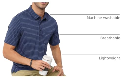 Image of Pdbokew Men's Polo Shirts Short Sleeve Striped Golf Polo Shirt with Pocket