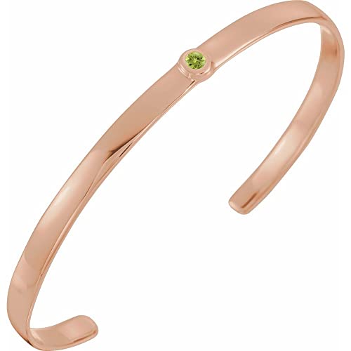 14K Rose Gold Bezel-Set Solitaire Peridot Cuff Bangle Bracelet #TOP29