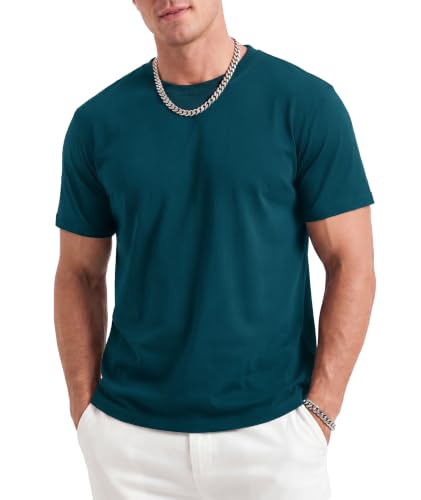 Image of ZITY Men's Cotton T Shirts Short Sleeve Crew Neck Tee Basic Plain Tops Summer Casual T-Shirt (Dark Duck Blue, 2XL)