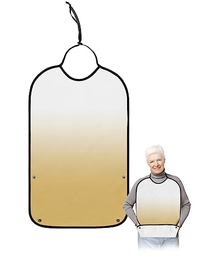 Kewadony Adult Bibs for Elderly Women - Yellow Ombre Waterproof Dining Clothing Protectors with Crumb Catcher for Eating/Feeding, Gradient Yellow Terry Cloth Bib Machine Washable