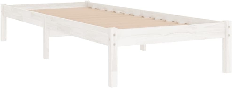 vidaXL Solid Pinewood Bed Frame, Modern Sleek Design, Colour White, Suitable for 90x200 cm Mattress, Easy Assembly Required