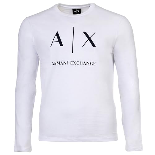 Armani Exchange Men's Long Sleeve Cotton Jersey Slim Logo Tee, White, Small