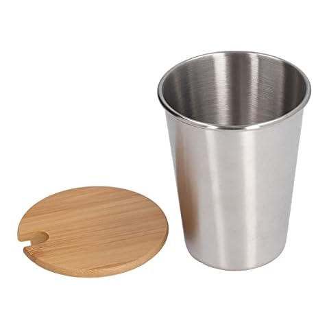Wakects Drinking Cup, Stainless Steel Cup Stackable Drinking Glass Reusable Beer Tumbler Coffee Mug with Cup Lid for Home Bars Cafe 350ML (Silver) Cover