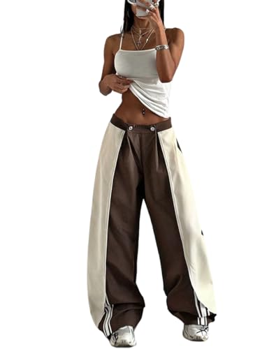 Verdusa Women's Colorblock Wide Leg Baggy Pants Sport Workout Loose Long Trousers