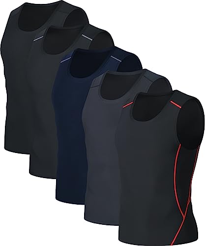 Roxdme 5 Pack Men's Athletic Compression Shirts Sleeveless Tank Top Running Basketball Workout Base