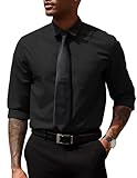 COOFANDY Mens Slim Fit Dress Shirts Formal Business Shirt Long Sleeve No Iron Spread Collar Black