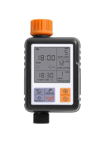 Automatic Garden Water Timer Digital Irrigation Controller with Large LCD Screen Rain Delay Manual Mode for Lawn and Garden Sprinkler