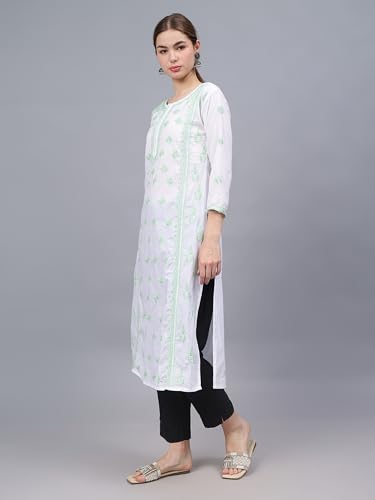 Image of Seva Chikan Hand Embroidered Lucknowi Chikankari Cotton Straight Kurta for Women SCL4567