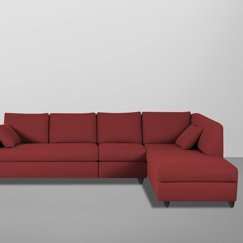 Image of Florian RHS 6 Seater L Shape Sofa Set for Living Room (Maroon Fabric) Premium Fabric Sofa