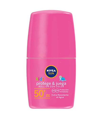 NIVEA SUN Protege & Juega Roll-on Solar Rosa FP 50+ (1 x 50 ml), crema solar para niños extrarresistente al agua, protector infantil con color y protección solar 50+