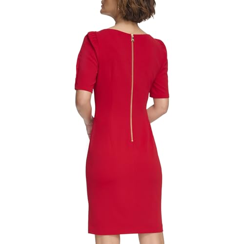 Image of DKNY Women's Short Sleeve Ruched Knee Length Sheath Dress with Button Detail