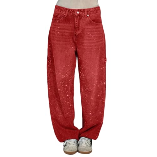 Jeans coupe droite strass à motifs brillants et durables