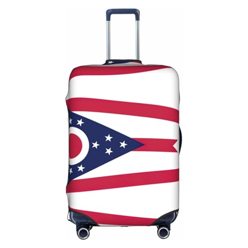 Ohio State Flag Print Travel Elastic Suitcase Luggage Baggage Cover Protector, Washable And Anti-Scratch