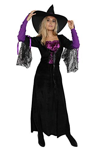 Jason Party Women's Wicked Witch Costumes Halloween Wizard Cosplay Dress with Hat and Sleevelet‌ (Wizard, XL)