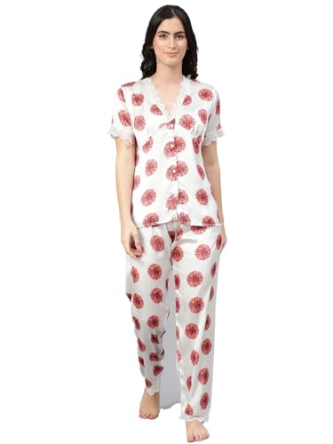 Image of KOTTY Women's Printed Satin Night Suit Shirt & Pyjama Set