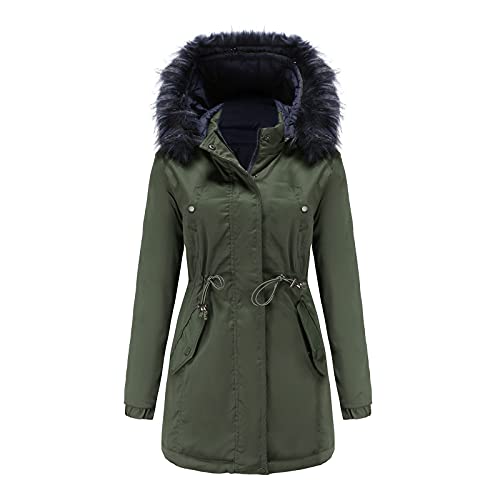 Sinpiling Women's Winter Coat Thicken Military Parka Jacket Warm Fleece Double Sided Outerwear With Fur Hood And Pockets Army Green #TOP4