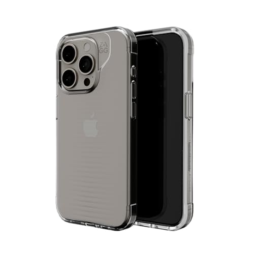 ZAGG Luxe Coque de Protection pour Apple iPhone 15 Pro, Design Fin, Protection Contre Les Chutes de 10 Pieds, graphène, Finition texturée, matériaux recyclés, Transparent