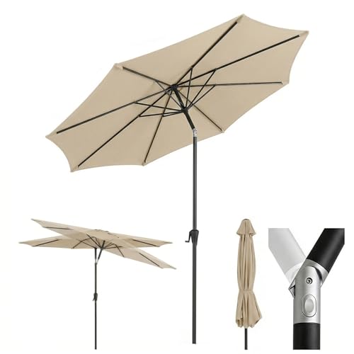 Sekey Sonnenschirm 300 cm mit Kurbel Gartenschirm wasserabweisend Balkonschirm UV-Schutz bis UPF 50+ Terrassenschirm neigbar & 8 Streben für Garten Balkon & Terrasse Taupe