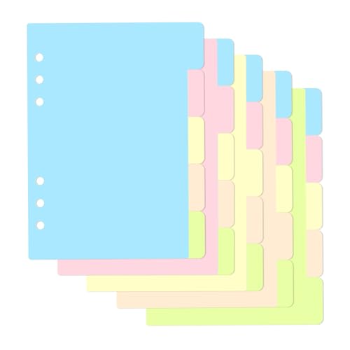 burkfeeg 25 Hojas/5 Juegos De Separadores Archivador A5, 6 Agujeros, 5 Colores A5 Separadores Carpeta, Separadores A5, Para Carpetas Din A5, Carpetas De Anillas, Cuadernos, Agendas (21 X 14 Cm)