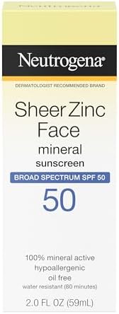 Neutrogena Sheer Zinc Oxide Dry-Touch Face Sunscreen with Broad Spectrum SPF 50, Oil-Free, Non-Comedogenic & Non-Greasy Mineral Sunscreen, 2 fl. oz