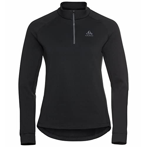 Odlo Fleecepullover für Damen Rigi | Schwarz | Größe S | Midlayer mit Halbreißverschluss | Langarm Wandershirt