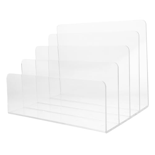 DOITOOL Acrylic File Holder with Compartments Clear Sorter and Desk Organizer for Letters Papers and Magazines Lightweight and Stylish Design for Home Office Use
