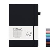 OnMove Lined Notebook Journal for Women Men 200 Pages A5 Hardcover Leather with Pen Holder College Ruled Journals for Work Note Taking Travel School Black
