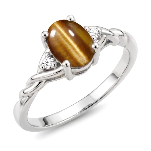 Image of Rylos Sterling Silver Classic Birthstone Ring - 7X5MM Oval Gemstone & Diamonds - Women's Jewelry, Sizes 5-10