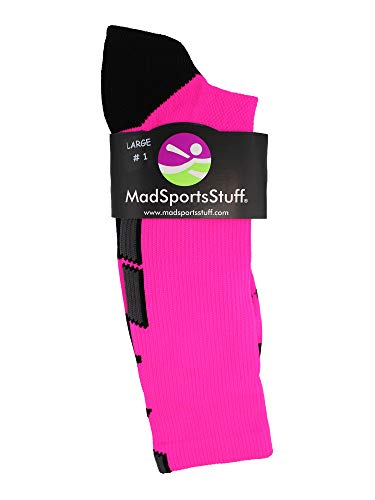 MadSportsStuff Neon Pink and Black Player ID Custom Number Crew Socks for Basketball Lacrosse Volleyball Boys and Girls3