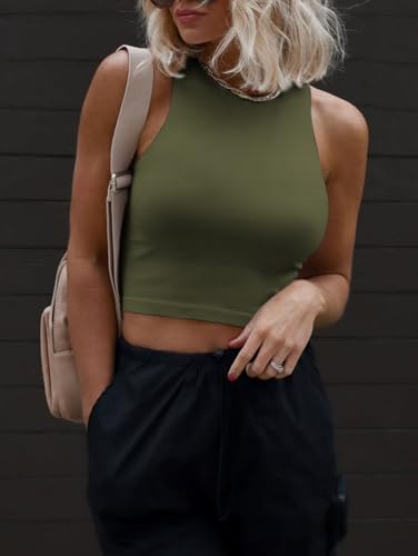 Image of ATHMILE Womens Double Lined Crop Tank Tops Casual Basic Shirts Sleeveless Workout Tops Cute Summer Clothes Teen Girls