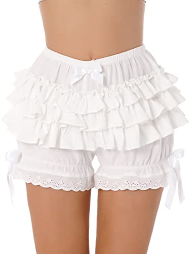 Ranrann Women's Ruffled Panties Victorian Steampunk Bloomers Shorts Vintage Pumpkin Shorts Pants Type A White Medium #TOP23