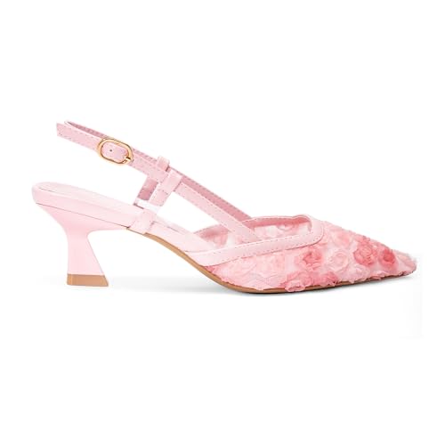 Women's Close Toe Slingback Kitten Heels Sandals Pointed Toe Low Heeled Buckle Strap Dressy Pump Shoes for Wedding Party4