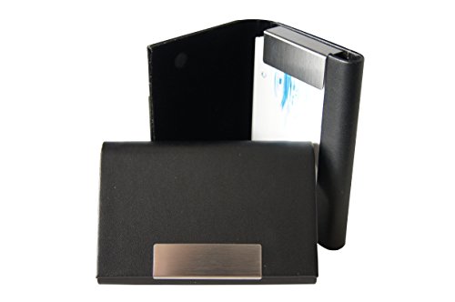 Visitenkartenetui - hochwertiges Kunstleder mit Magnetverschluss in gebürstetem Edelstahl, edle Visitenkartenbox im Business-Look von K.DESIGNS 2er Set Schwarz