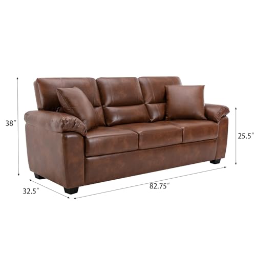 Image of Anderson 3+2 Seater Sofa Set | Sectional Sofa 5 Seater 3 Plus 2 | 5 Seater Leather Sofa for Living Room Office | Leather Sofa Set 5 Seater Tan | Leatherette Sofa Tan Brown Color