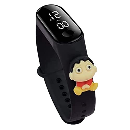 ZOVUTA Digital Dial Waterproof Stylish & Fashionable Wrist Smart Watch LED Band for Kids, Colorful Cartoon for Boys & Girls (Removable Silicon Strap) (Black Shinchen)